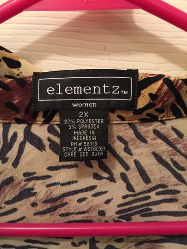 Blusa ELEMENTZ TALLA 2X Marrón Negro Beige Línea Estampado Puños Turnales - Imagen 3 de 7
