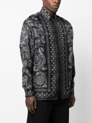 VERSACE バロック柄シャツ 黒 Barocco Silk Shirt Black,Print | VERSACE US