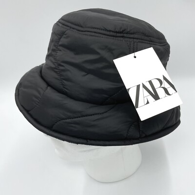 Zara Quilted Water-Repellent Black Bucket Hat Size M | eBay