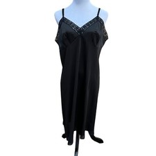 Vintage Vanity Fair Womens Black Nylon Full Dress Slip Lace Accent Size 42