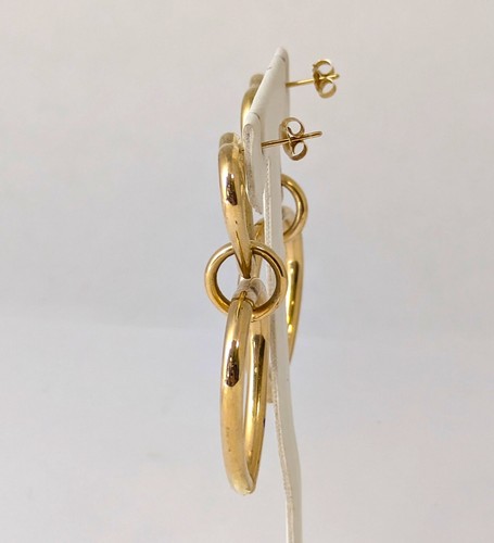 Pendientes colgantes de corazón abierto de oro amarillo de 14K de 1-7/8"" por 1"" - Imagen 6 de 8