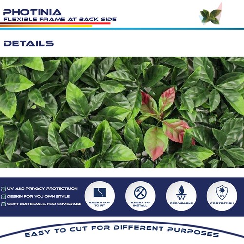 20"x20" Artificial Faux Photinia Leaf Privacy Fence Screen Decor Panels Hedge - Picture 2 of 37