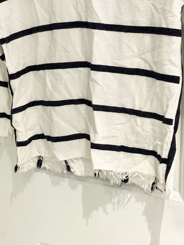 Blusa náutica ZARA BASIC blanca azul a rayas túnica inferior con flecos talla XS - Imagen 3 de 11