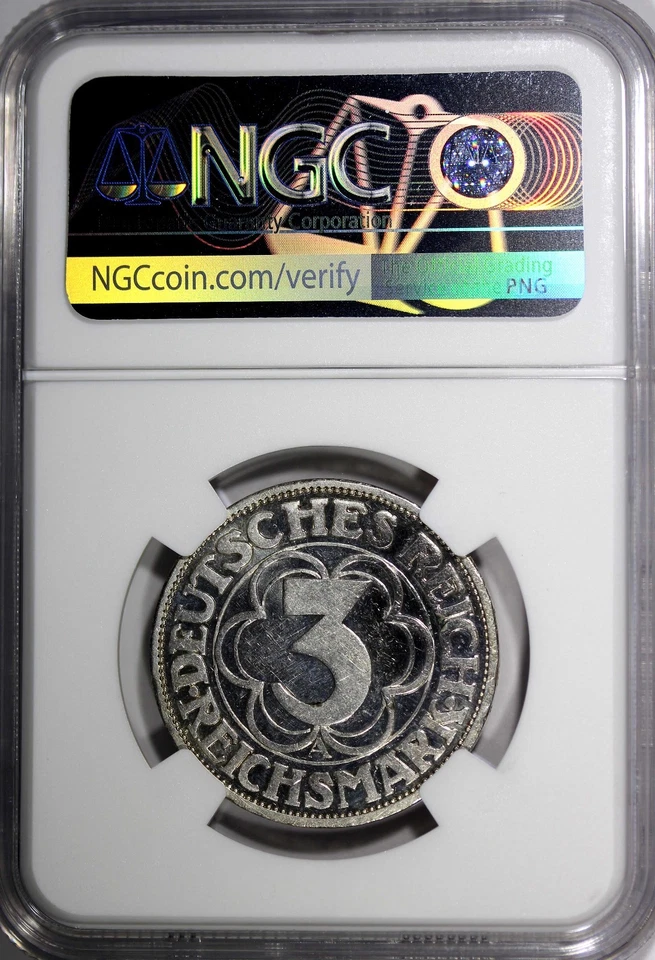 Germany Nordhausen Silver PROOF 1927 A 3 Reichsmark NGC PROOF SCARCE KM52 (015) - Image 3 of 4