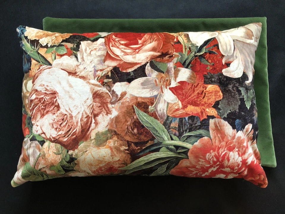 Mulberry Home Velvet Fabric Cushion Cover FLORAL POMPADOUR 60x40cm Varese Rev #2 Foto 2 de 4