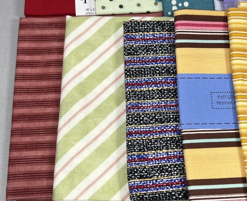 Lot of 12 Fat Quarters Quilt Fabric Cotton Stripes Solids Checks Dots - Picture 5 of 5