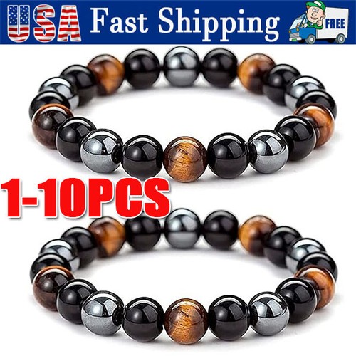 Energie Heilung Stretch Armband Naturstein Hämatit Tigerauge für Herren Damen - Bild 12 von 13