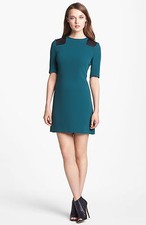 MARC by MARC JACOBS Teal Goblet Dress Short Sleeve Shift Mini Leather Caps $458