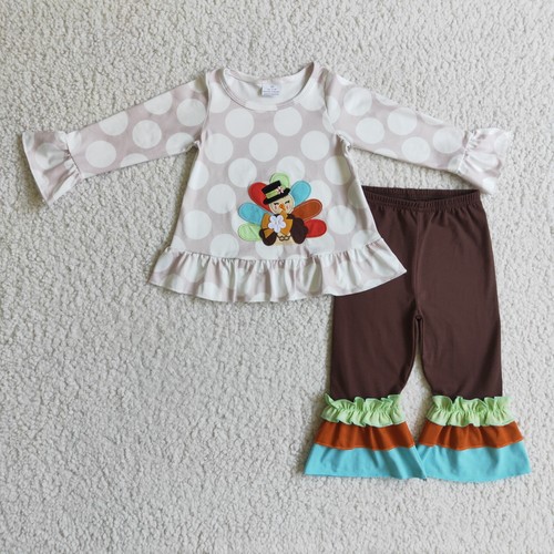 Lindo traje bordado pavo regalo fiesta día acción de gracias bebé niña - Imagen 5 de 20