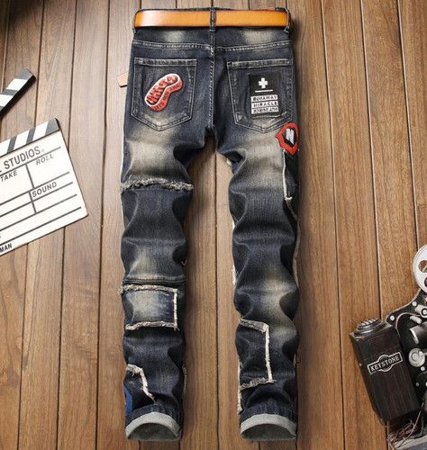 Pantalones de mezclilla retro azules para hombre agujeros rasgados decoración insignia pantalones punk hip hop pantalones - Imagen 2 de 14