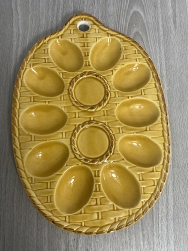 Vintage Teufel Eierteller Keramik Servierschale gelb 10 Eier Japan - Bild 9 von 24