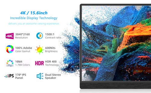 15.6inch 4K UHD Portable Monitor 600 Brightness Support PC/NS/Laptop with Case - Picture 3 of 13