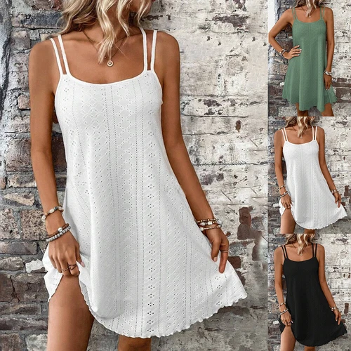 Abito donna estivo vacanza spiaggia prendisole mini abito con spalline sciolto swing slip dress - Foto 2 di 18