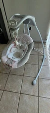 Ingenuity InLighten 6-Speed Baby Swing Easy-Fold Frame, Swivel Infant Seat, Pink