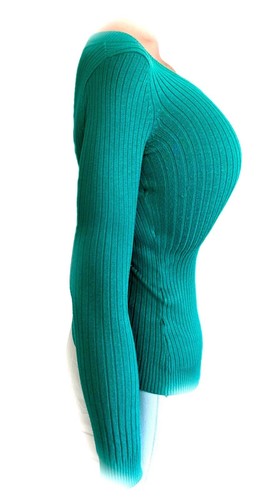 Women XS = Junior M Sweater Top Green Sexy Fitted Stylish Stretch Comfortable - Picture 2 of 8