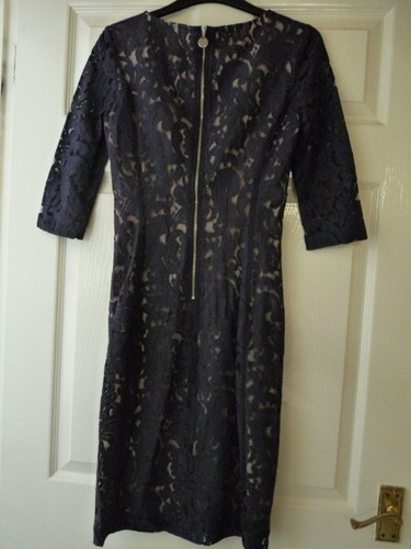 BNWT Ladies navy beige lace long sleeved party dress In Wear UK size 6 - Picture 3 of 6