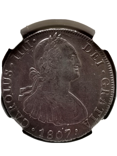 1807 PTS PJ BOLIVIA 8 reales moneda de plata CAROLUS IIII NGC AU-55 - Imagen 3 de 4