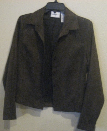 Women's Size 6, Brown, Polyester Suede, flattering tailored Shirt by Studio Ease - Picture 2 of 9