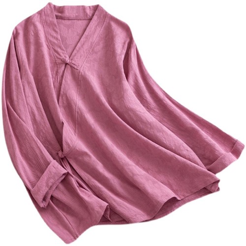 Mujeres Chino Cuello en V Algodón Lino Informal De Colección Hanfu Retro Tang Traje Abrigo de Té - Imagen 18 de 23