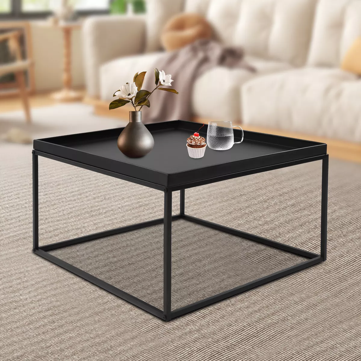 Modern Square Coffee Table Elegant End side Table Display Stand