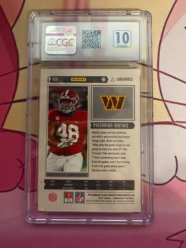PHIDARIAN MATHIS 2022 LUMINANCE #168 AUTO /349 CGC 9 (RC) - Picture 2 of 2