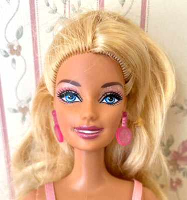 Barbie 1998 Head 1999 Body Blond Blue Eyes Earings w/ Floral Dress & Sneakers