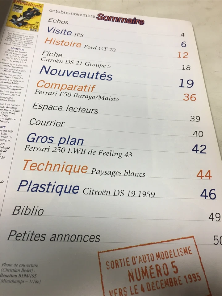 Auto Modellismo N.4 1995 Ford GT70 Jps Ferrari F50 250 Lwb Citroën DS19 1959. - Immagine 2 di 4