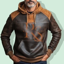 Men's Dark Brown Leather Hoodie Genuine Plain Leather Hoodie Slim Fit Hoodie