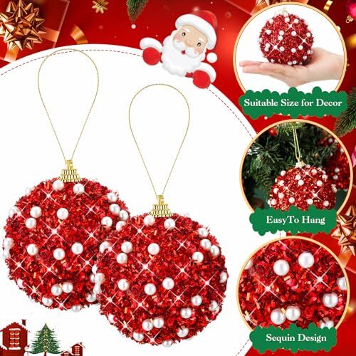 24 Pcs 3.1" Glitter Christmas Ball Ornaments, Large Christmas Tree Balls Red - Imagen 4 de 8
