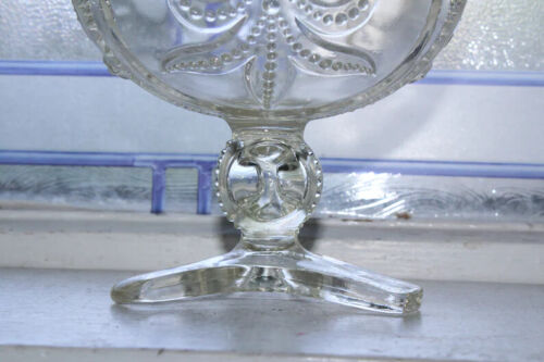 Antique EAPG Compote Jefferson Glass Beaded Fleur De Lis Tripod 1800s - Picture 2 of 5