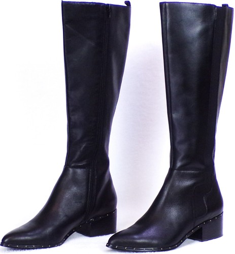 BLEECKER & BOND 9.5M black knee-high point-toe boots leather + fabric uppers - Picture 2 of 12
