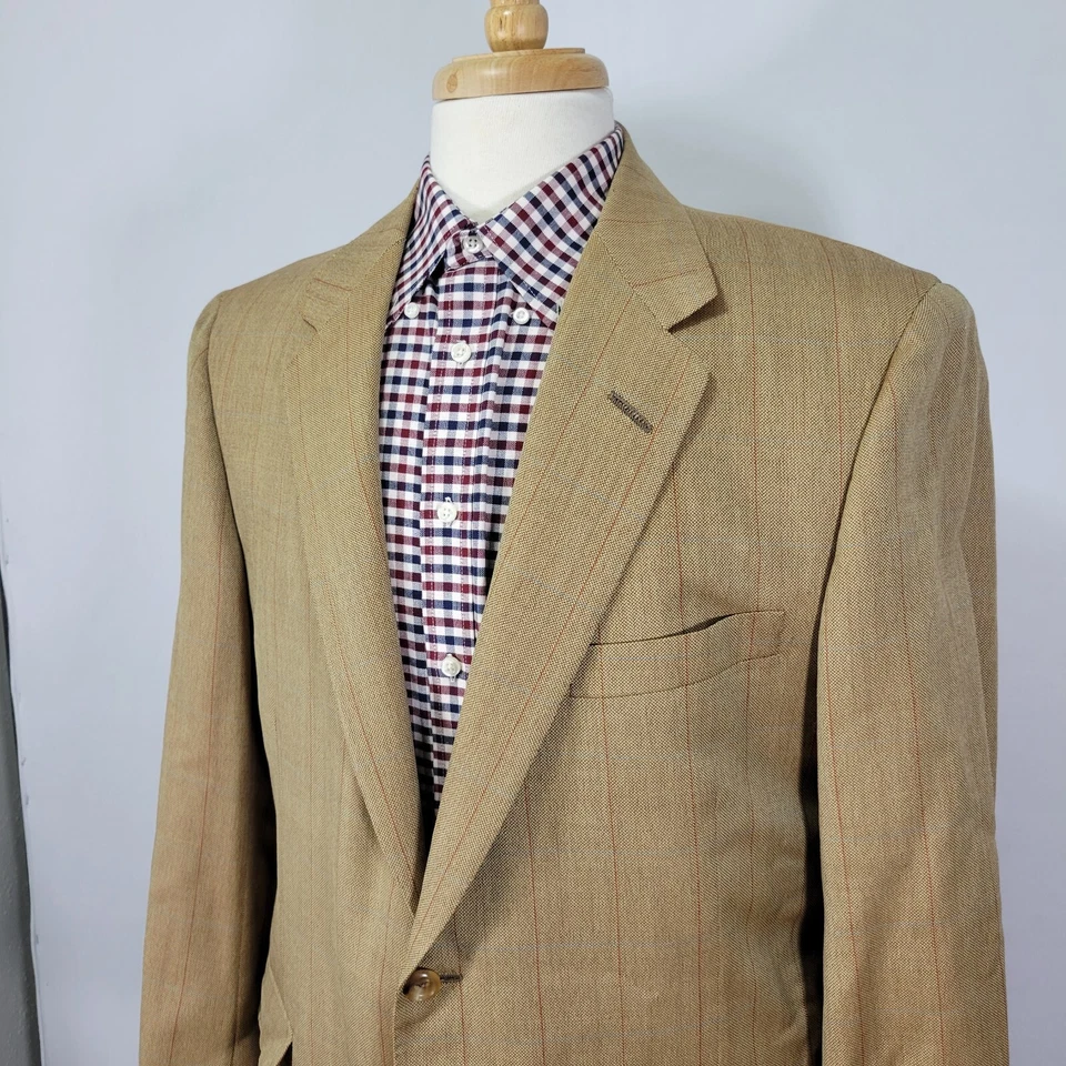Abrigo Blazer Deportivo De Colección Oxxford Ropa Para Hombre Tostado Seda Lana Lino Lana a Cuadros 44R Foto 4 de 4