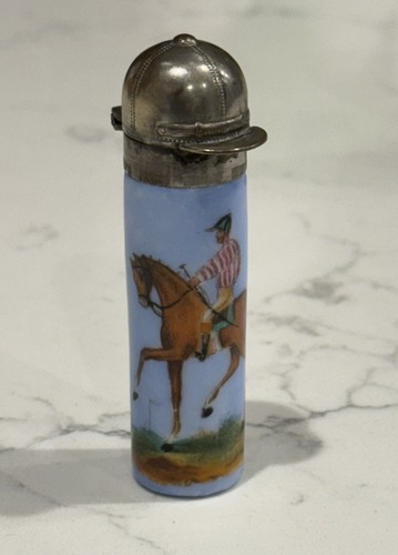 Ende 19. Jahrhundert Porzellan Duftflasche Pferderennen Motiv handbemalt
