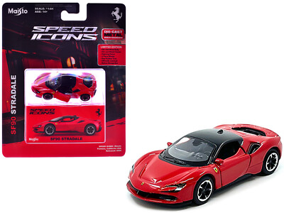 Ferrari SF90 Stradale Red with Black Top Speed Icons 1/64 | eBay