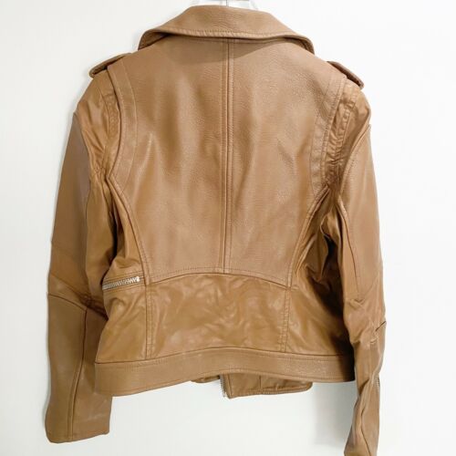 BlankNYC Easy Rider Moto Cognac Brown Faux Leather Jacket Vegan Coat Size Large - Picture 2 of 12