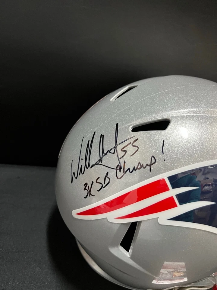 CASCO DE TAMAÑO COMPLETO DE VELOCIDAD FIRMADO WILLIE MCGINEST DE LOS PATRIOTAS DE NUEVA INGLATERRA JSA CON INSC Foto 2 de 4