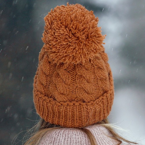 Handmade wool hat thick pom pom beanie wool ski cap warm handknit hat SUPERTANYA - Picture 4 of 19