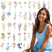 18 Sheet Flower Temporary Tattoos For Women Realistic Long Lasting Floral Fake T