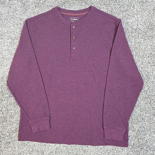 LL Bean Shirt Mens Large Burgundy Mini Waffle Henley Traditional Fit Thermal