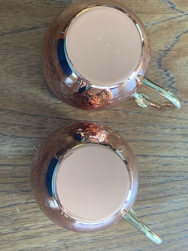 Set 2 Hammered Copper Moscow Mule Cups OGGI w/ Brass Handle Cocktail Barware - Picture 4 of 5