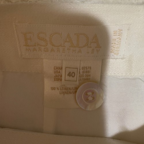 Falda Lápiz Escada Margaretha Ley Marfil Blanco Lino Diseñador Vintage S 40 EE. UU. 10 - Imagen 3 de 5