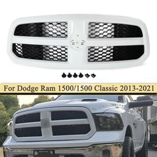 Bright White Shell Front Grille w/ Black Mesh Grill For Dodge Ram 1500 2013-2018