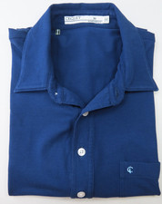 Criquet Men Pima Cotton Stretch Performance Navy Blue Pullover Polo Shirt Medium
