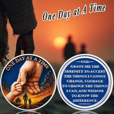 One Day At A Time Sobriety Coin Family Themed AA CHips And Medallion Sober Gifts