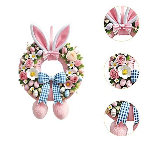 Easter Bunny Wreath Door Cover Banner Backdrop Large Fabric Easter Decor for - Picture 4 of 7