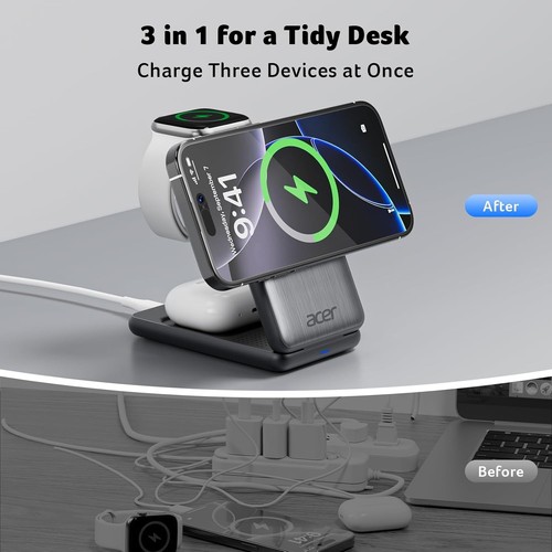 3-in-1 Magnetic Wireless Charger for iPhone, Apple Watch & AirPods - Picture 2 of 6