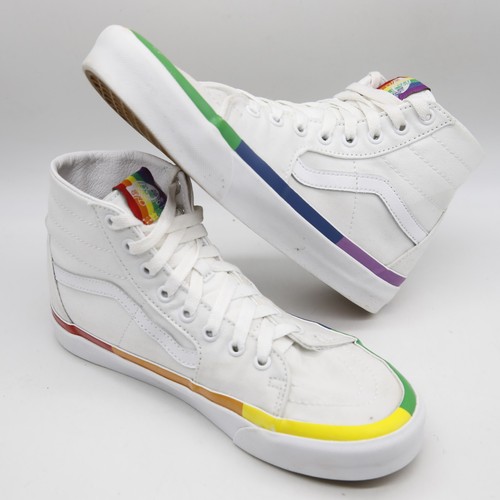 Vans Skateboard Skate Rainbow White High Tops Pride Size Men's 7.5 Women's 9 - Picture 8 of 10