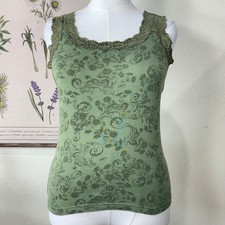 90s Y2k Floral Lace Trim Tank Top Fairy Grunge Whimsigoth Forest Hippie Boho M