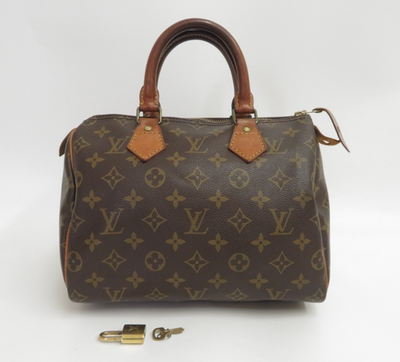 Authentic Louis Vuitton Speedy 25 Handbag Monogram Brown F#46312