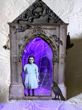 Hand Made Assemblage Miniature Haunted Illuminated Halloween Decor